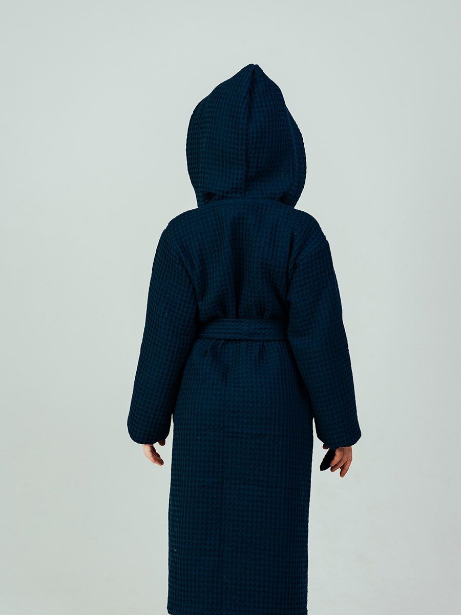 снимок Халат вафельный детский "Комфорт" темно-синий от магазина BIO-TEXTILES ОПТ