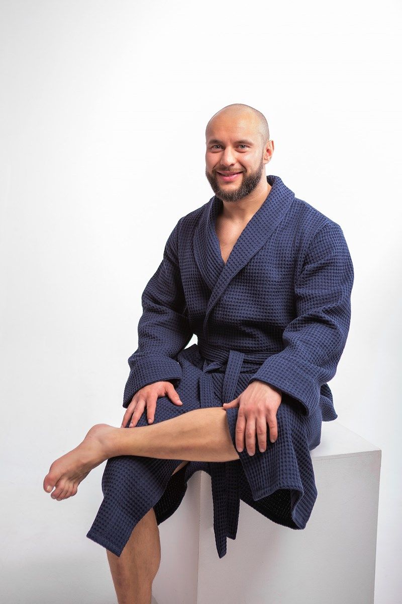снимок Халат вафельный PandaHug Оrlando синий от магазина BIO-TEXTILES ОПТ