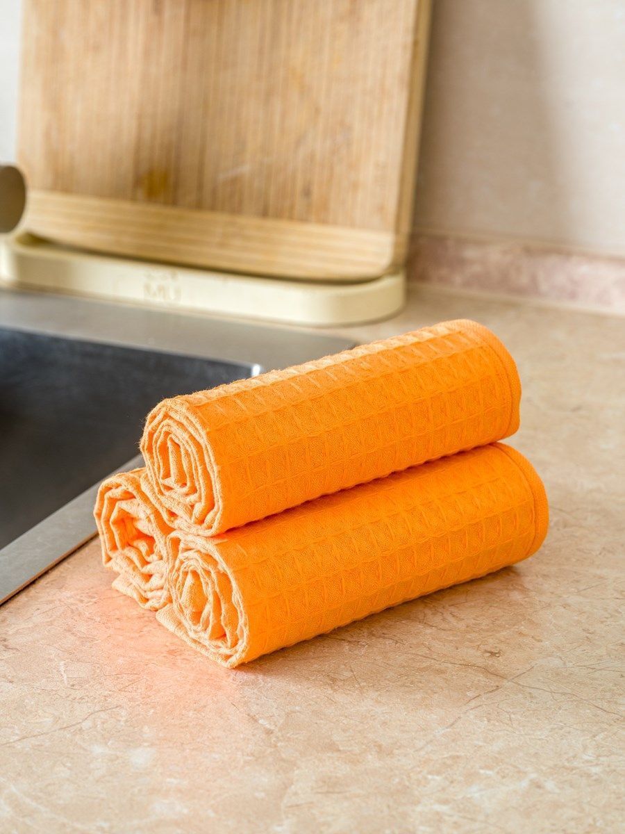 снимок Набор вафельных полотенец 3 шт (30*60) оранжевые от магазина BIO-TEXTILES ОПТ