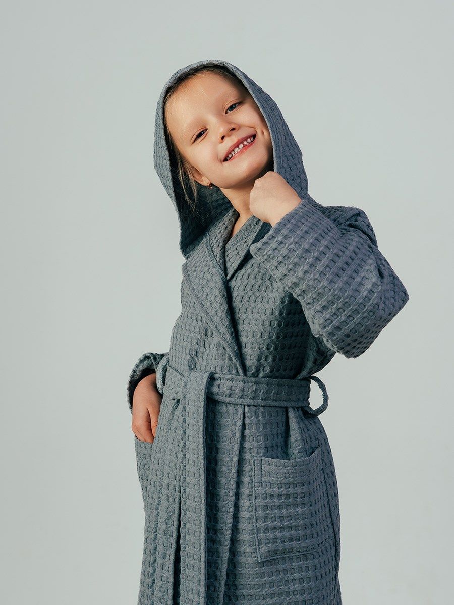 снимок Халат вафельный детский "Комфорт" серый от магазина BIO-TEXTILES ОПТ