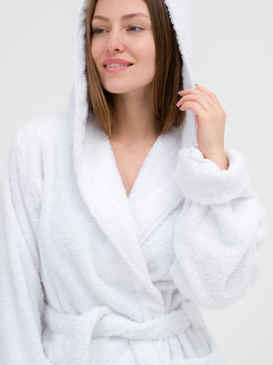 снимок Халат махровый женский с капюшоном белый от магазина BIO-TEXTILES ОПТ