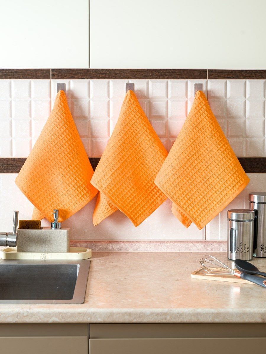 снимок Набор вафельных полотенец 3 шт (30*60) оранжевые от магазина BIO-TEXTILES ОПТ