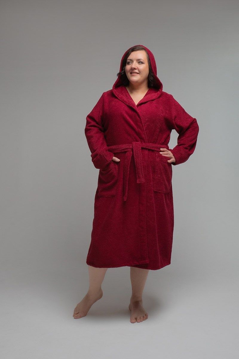 снимок Халат махровый женский с капюшоном бордовый 60-62, 64-66 от магазина BIO-TEXTILES ОПТ