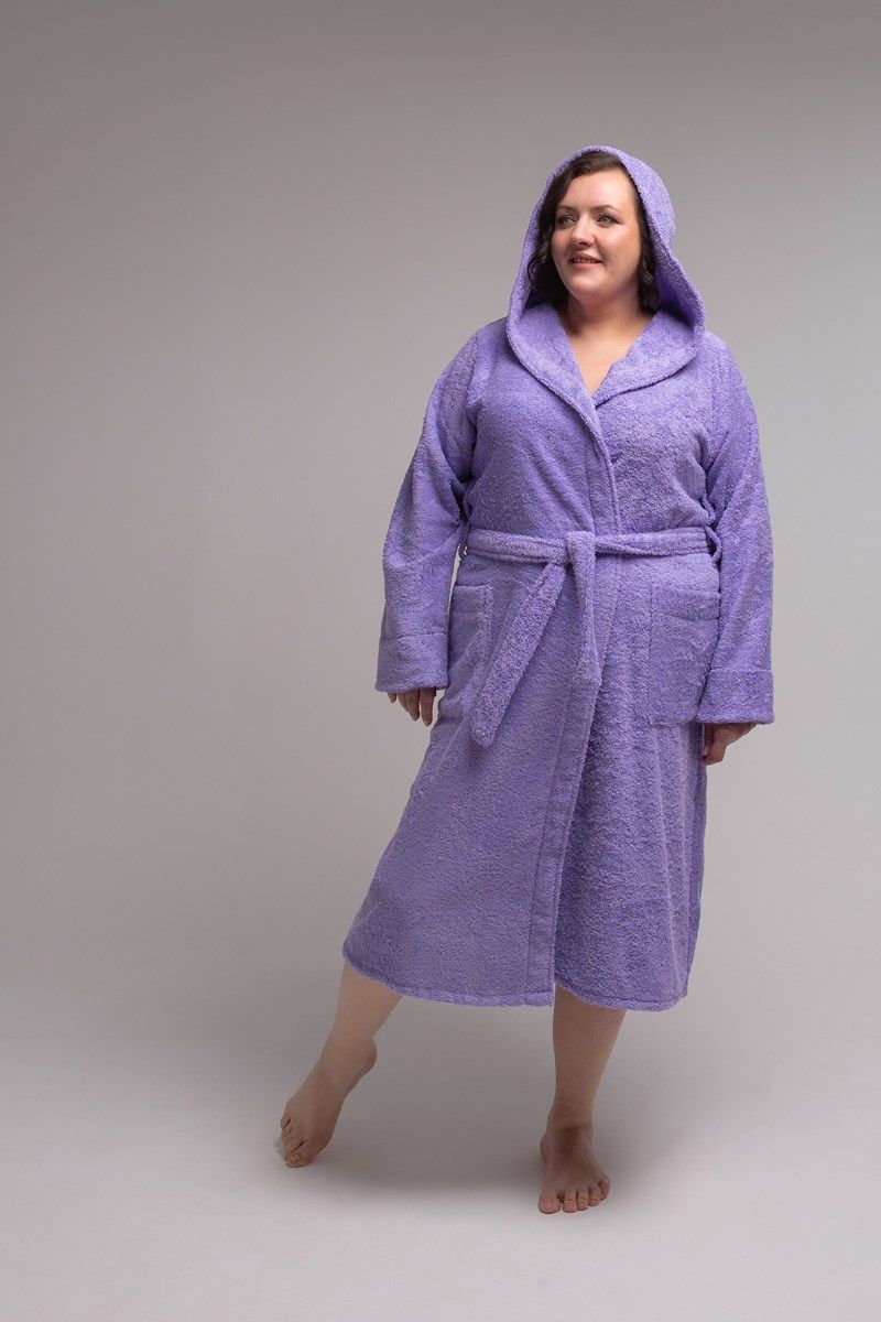 снимок Халат махровый женский с капюшоном сиреневый 60-62, 64-66 от магазина BIO-TEXTILES ОПТ
