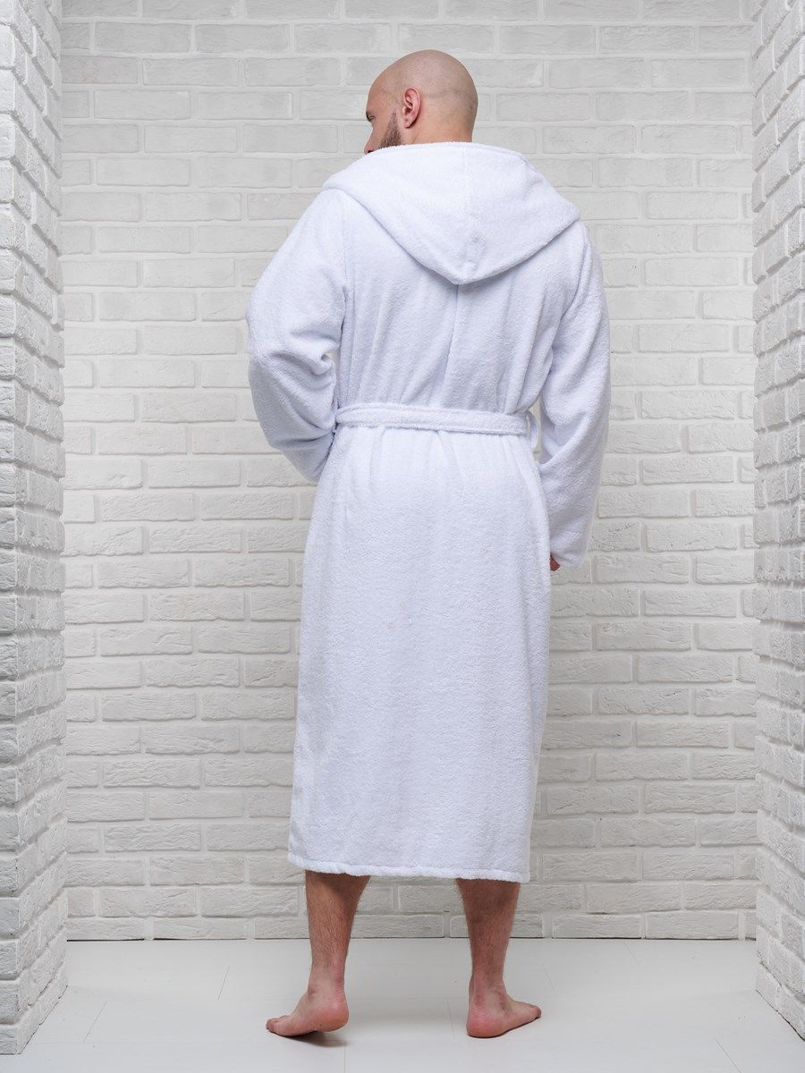 снимок Халат мужской махровый PandaHug с капюшоном, белый от магазина BIO-TEXTILES ОПТ