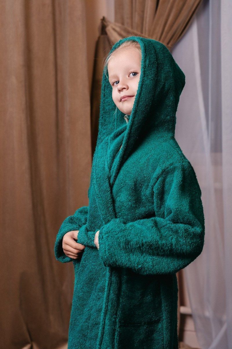 снимок Халат махровый детский с капюшоном изумруд от магазина BIO-TEXTILES ОПТ