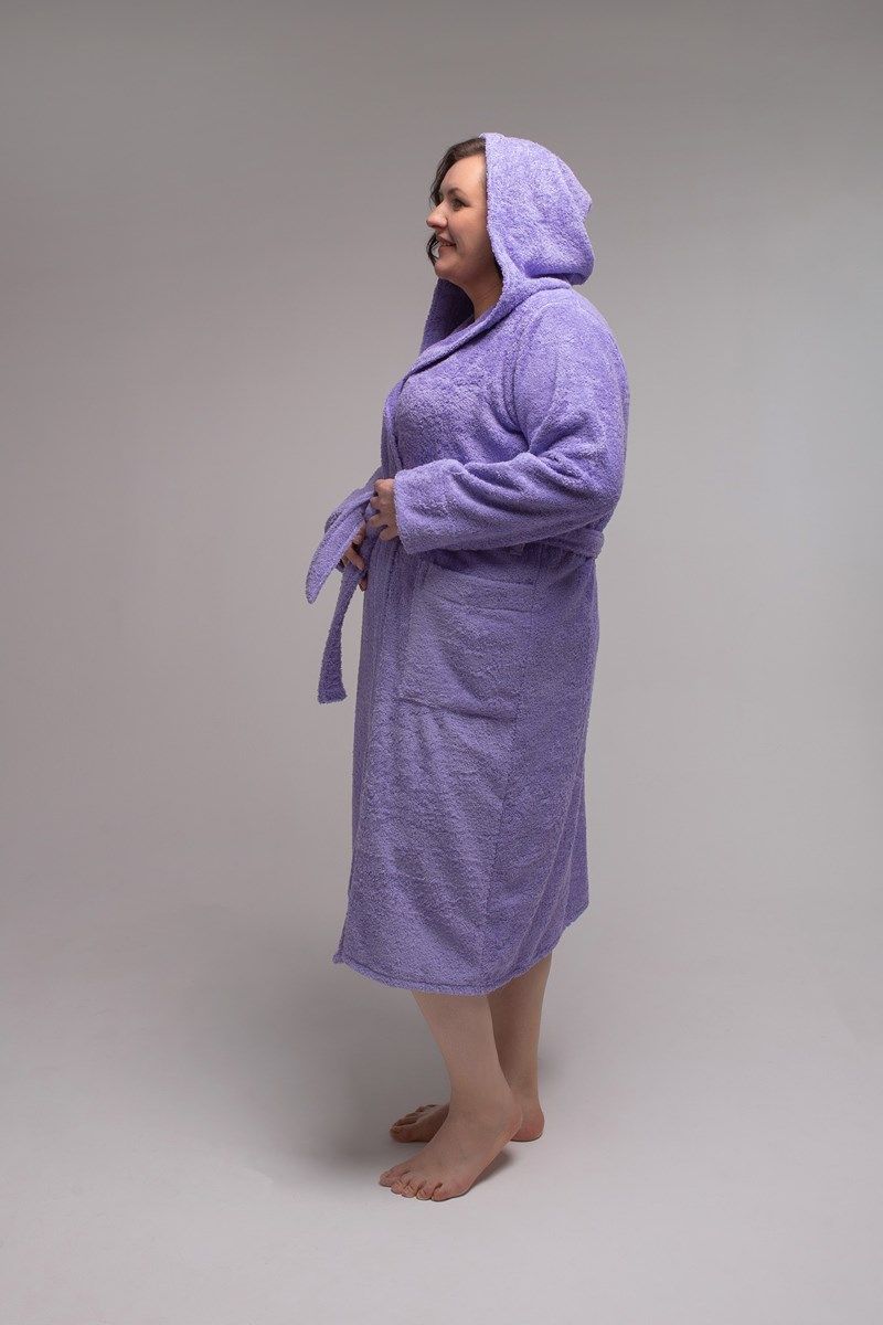 снимок Халат махровый женский с капюшоном сиреневый 60-62, 64-66 от магазина BIO-TEXTILES ОПТ